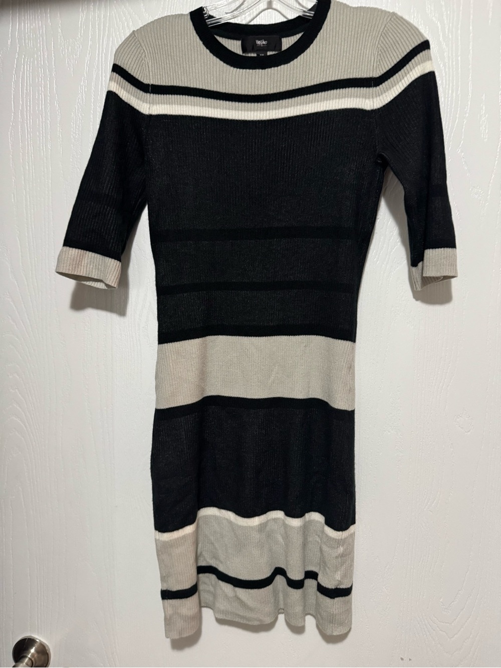 Mossimo Black, grey and Cream Striped Midi Knit Sweater Dress